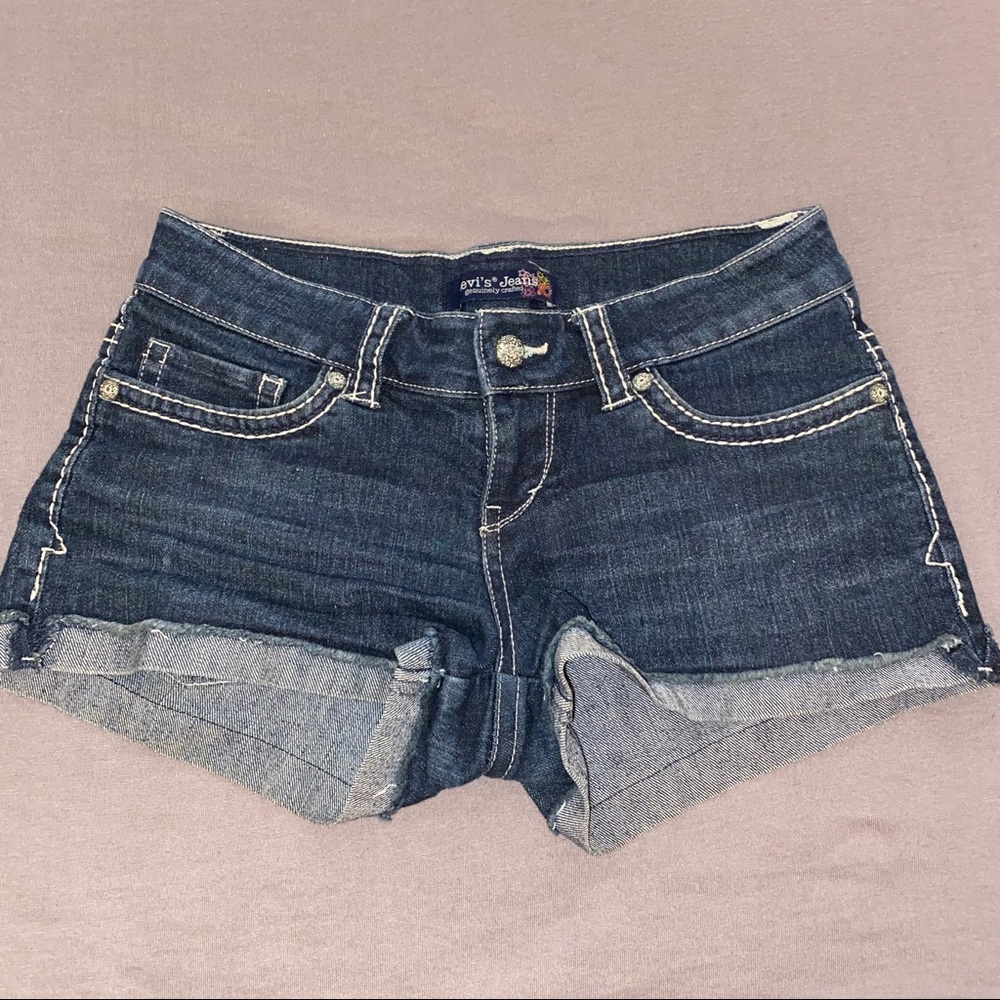 Dark Denim Lowrise Cuffed Shorts